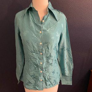 Vintage Ann Taylor Silk Jacquard Button Up Shirt